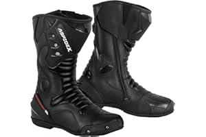 ASPIDEX Bottes de course de moto pour hommes Chaussures imperméables longues en cuir de moto