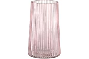KAYLETIN Vaso in vetro rosa per fiori, vaso di fiori in vetro, vaso di fiori per bouquet, moderno vaso in vetro a coste, per soggiorno, camera da letto, tavolo da pranzo, ufficio, matrimonio, 20 cm
