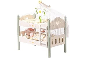 ROBOTIME Puppen-Etagenbett aus Holz, Puppenbetten, umbaubares Bett mit Leiter und Bettzeug, für 18 Zoll große stapelbare Puppenbetten, perfektes Puppenzubehör, Geschenk für Kinder (Grün)