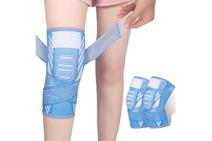 yeloumiss Knee Support Brace 2 Pack Compression Knee Sleeve with Straps for Women Men for Sports, Arthritis, Joint Pain, Ligament Injury, Meniscus Tear, ACL, MCL, Tendonitis (M, Light Blue)