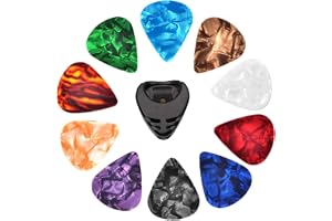 Gitarrplektrum 10-pack färgglada plektrum, 0,46 mm | Lätta gitarrplektrum för klassisk, nybörjare, fingerstil och strumming, tunn 0,46 mm tjocklek