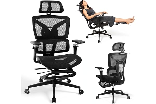 RIEIOR Ergonomisk kontorsstol med fotstöd, 5D justerbara armstöd, ländryggsstöd, stor och hög nätstol för hemmakontor eller spel, justerbar sitsdjup, S3 Elite Pro