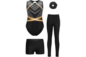 Riismen Ensemble Justaucorps Tenue De Gymnastique Filles Leotard Sans Manches Avec Bandeau Et Short Et Legging Gym Danse Ballet