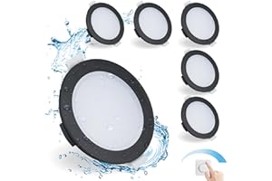 Gr4tec Spot LED Encastrable Dimmable Noir, 6 x 6W Spot LED Extra Plat 35mm, Spot Etanche Salle de Bain IP65 4000K Blanc Neutre 400lm, Plafonnier LED Encastrable Trou 68-80mm Pour Salon Chambre Cuisine