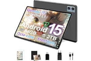 SUAAT 2025 Android 15 Tablet, 30GB RAM+2TB TF, 10 Pulgadas Tabletas con Teclado y ratón, 1280 * 800 IPS HD, Widevine L1, Gemini AI, 2.4G/5G WiFi,Octa-Core, BT 5.0,6000mAh,- Metal Negro