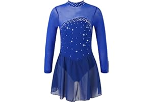Freebily Vestido de Danza Patinaje sobre Hielo para Niña Leotardo de Manga Larga Maillot de Gimnasia Rítmica Competición Vestido de Bailarina Ballet