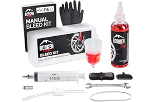 Borgen Brake Bleeding Kit for Shimano Hydraulic Bike Disc Brakes - Bike Bleed Kit with 100 ml (3.4oz) Hydraulic System Shimano Mineral Oil - Instructions and Video - Gloves and Bleed Block Included