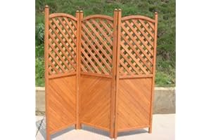 Trueshopping Garden Screen Wooden Fence Panels Trellis Half Lattice 3 Panel Privacy Screen Folding Wall Patio 1.8 m x 1.8 m