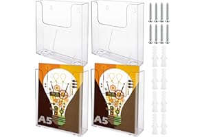SENENQU 4 Pack Clear Plastic A5 Leaflet Holder, Wall Mounted Magazine File Holder, Transparent Brochure Dispenser Holder A5 for Office Restaurants Reception