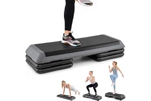 COSTWAY Aerobic Stepper 3-vägs justerbar höjd | Quiltad bräda halkfri 150 kg, fitnessstepper med 4 stödblock, stegbänk för hem, gym