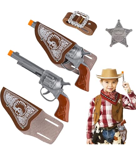 Cowboy-Sheriff Accessoires Set, 4-teilig – Mit Hut, Revolver, Lasso & Stern, Für Kinder & Erwachsene