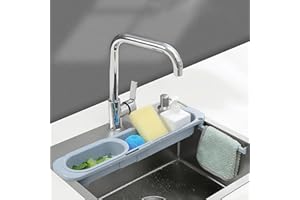 SEIYOGDS Mensola Telescopica per Lavello, Porta Spugna da Cucina, Portaspugne Lavello Organizer Cestello Regolabile Portaoggetti e Accessori da Cucina per la Maggior Parte dei Lavelli da Cucina (Blu)
