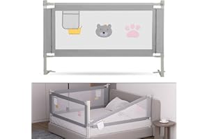 Tubiaz 150CM Barriera per letto, Barriera pieghevole per letto per bambini, Protezione per letto per bambini per prevenire le cadute, Barriera per bambini piccoli, Facile da montare, Grigio Ricamato