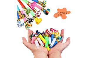 FOKELYI 20 Pcs Party Blowers, Party Whistles Blowouts Noisemakers Colourful Paper Loot Bag Filler Noise Toy for Kids Or Adults Party Horns Noisemakers Musical Blowouts Party, Birthdays, Weddings(Random Color)