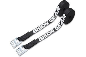 Bison Gear Premium Tie Down Straps - UV Resistant Cargo Car Roof Rack for Surfboard Kayak, 13ft 4m x 1in 25mm, 1100lbs 500kg Break Strength, Cam Straps With Buckle (2 Pack, Black)