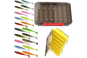 Boîte à Pêche,Regerly 2Pcs Boîte de Leurre Transparente Double Face pour Leurre de Pêche Poisson Nageur Petits Accessoires de Pêche avec 20Pcs Leurre Souple