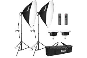 Potaeco Equipo de Iluminación Estudio Fotografía Kit 2x150W Softbox Octogonal Bicolor 3000~6500K con Control Remoto y Soporte de Luz Ajustable para Retrato Vídeos Transmisión en Vivo