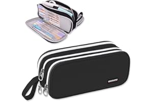 COLOCASTLE Federmäppchen Mäppchen Federmappe groß mit 3 Fächern Federtasche Mädchen Jungen Teenager Pencil Case Schlamppermäppchen für Schule Büro (Schwarz)