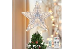 ‎LUXSPIRE Luxspire Weihnachtsbaumspitze, Glitzern Christbaumspitze mit USB Betrieben, Timer und Fernbedienung Weihnachtsbaumspitze Stern Beleuchtet Weihnachtsdeko, Silber