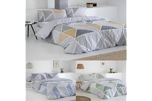 COTTON ARTean Funda Nórdica Reversible Cama 105 GEKA Gris Algodón Poliéster Funda edredón 180x220 + 1 Funda Almohada