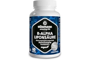 ‎VITAMAZE - AMAZING LIFE R-Alpha-Liponsäure hochdosiert, 200 mg je Kapsel, vegan, 2 Monatskur, natürliche Form der Thioctsäure, Qualitätsprodukt, Bioaktive Nahrungsergänzung ohne unnötige Zusätze, Made in Germany