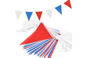 QRTDXP 40m 80pcs Red Blue White Bunting,16 * 21cm Triangle Flag Garland for National Day Birthday Party VE DAY 80th Anniversary Outdoor Indoor Decoration