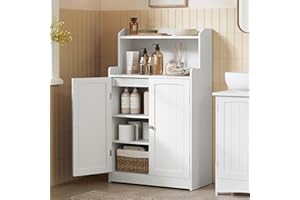 VASAGLE 100 cm de Hauteur Meuble de Salle de Bain, Meuble de Rangement, Armoire, 2 Portes, 2 Étagères Réglables, pour Salle à Manger, Cuisine, Salon, Blanc Nuage BBC770W01