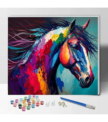 Kit De Pintura Por Números Ifymei – Caballos, 30x40 Cm Con Marco, 24 Colores Y 3 Pinceles, Para Niños Y Adultos