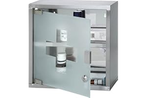 FASTCAR Wall Mounted Lockable Stainless Steel Medicine Cabinet With 2 Shelves & Frosted Glass Door (Approx. 30 x 12.5 x 30cm)