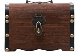 DASNTERED Wooden Piggy Bank, Vintage Treasure Chest with Lock and Keys, Coin Money Storage Case Home Decor, Gifts for Kids & Adults