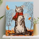 Palmiye Hobi Sanat Sayılarla Boyama Tuval Seti Fır&ccedil;a Boya Dahil (&Ccedil;ıtalı) 40x50 CM - Kedi ve Sonbahar