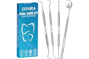 ZOVIRA Plaque Remover for Teeth 4pc Tooth Cleaning Kit with Tartar and Calculus Removal Dental Care Set Stainless Steel Dentist Tools for Personal and Home Use