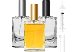 Omsscun 3Pcs Glass Perfume Bottle 100ml, Perfume Spray Bottle, Empty Refillable Perfume Atomiser with Flat and Square Shape for Women Men Travel (Caps in Gold, Silver and Black)