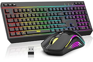 RedThunder K20 Wireless Keyboard and Mouse Combo, UK Layout Full Size Keyboard with Multimedia Keys + 7D 4800DPI Optical Mice, Rechargeable RGB Gaming/Office Set for PC Laptop (Black)