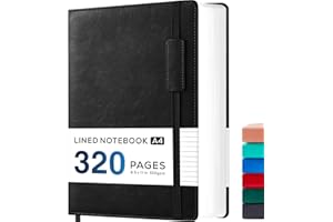 NIRMIRO Notizbuch A4, 320 Seiten Bullet Journal Buch mit 100 g/m² Tintenfestes Dickem Papier, 21,5cm x 28cm, Schwarz Extra großes Notizblock zum Notizen machen, Lernen, Schreiben