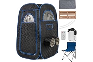 RELAX4LIFE Sauna à Vapeur Portable, Tente Sauna Portable Vapeur 3L, Température 9 Niveaux, Cadre INOX, Chaise Pliable, Trous pour Pieds, Fenêtres Zippées, Porte Enroulable, Sauna Portable, Noir