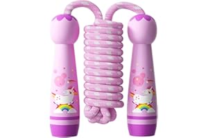 JunD Cuerda de Saltar, Cuerda Saltar con Mango Madera, Vistoso Cuerda de Algodón Skipping Rope Ajustable, Jump Rope para Fitness, Pérdida de Peso y Actividades al Aire Libre
