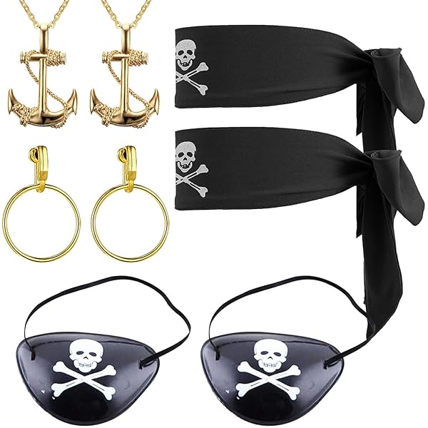 SKHAOVS Kapitein Piraat Kostuum Accessoire Set - Verkleedset Met Ooglapjes en Hoofddoek Voor Halloween en Themafeest (5 Stuks