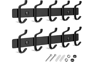 GlazieVault Coat Racks for Wall - Stainless Steel Coat Hooks (2 Pack) - Heavy Duty Coat Hooks Wall Mounted - Black Wall Hanger Wall Hooks and Clothes Hooks