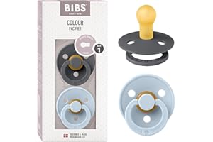 BIBS Colour Smoczek, 2 szt., Bez BPA, Okrągły kształt gumowej główki. Lateks z kauczuku naturalnego, Rozmiar 1 (0-6 miesięcy), Iron/Baby Blue
