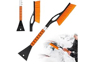 MaibaoteMbt Raspador de Hielo Cepillo de Nieve, Pala de Nieve con Nieve Cepillo, Rascador de Hielo Extraíble, Rascador Hielo Coche con Escoba, para Camiones, SUV, Parabrisas, Ventanas (Naranja)