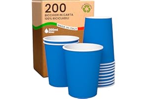 Baciato Caffè 200 Gobelet Cafe Papier Bleu 200ml Écologiques Biodégradables et Jetables par Emporter, Résistant à la Chaleur, Carton de Qualité, Boissons Froides, Boissons Chaudes