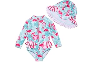 Mazuliso Baby Bambina UPF50+ Costume da Bagno Intero Maniche Lunga con Cerniera e Cappello