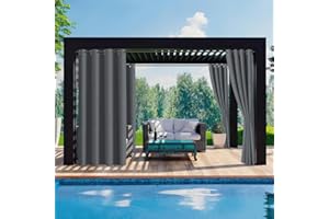 ‎ANSOBEA Ansobea Outdoor Vorhang 254x213cm(BxH), Blickdicht Wasserdicht Wetterfest Outdoorvorhänge mit Ösen, Sichtschutz & Sonnenschutz Outdoor Gardinen, für Balkon Garten Terrasse Pavillon(2 Stück,Grau)