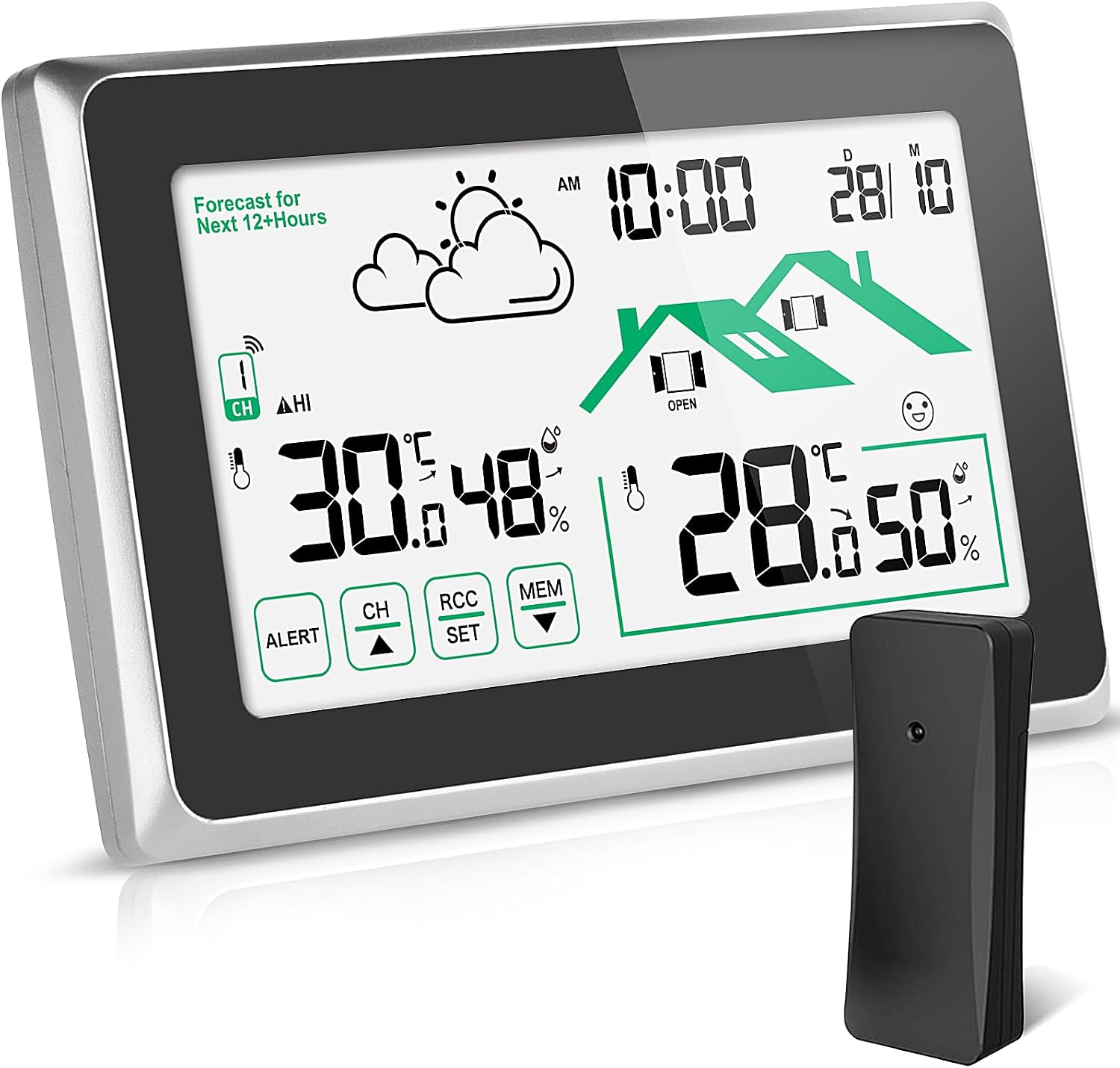 Estación Meteorológica Inalámbrica, Estacion Meteorologica Interior Exterior Pantalla LCD Grande con Flight de 12/24H Previsión Meteorológica de Tiempo Automático para Hogar, Oficina