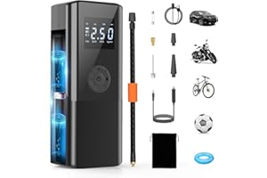 AOKBON Mini Kompresor Powietrza Przenośny 150 PSI Elektryczna Pompa Powietrza Akumulatorowa 6000 mAh Pompka do Opon Samochodowych z Ekran LCD Lampą LED Ładowanie USB do Samochodów Motocykli Piłek