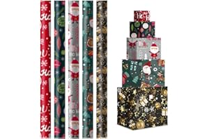 ETREXONLINE Papel de Regalo 70x200cm (Pack de 5 Rollos) - Diseños Surtidos y de Papel Resistente - Ideal para Envolver Regalos en Cumpleaños, Bodas, Navidad, Fiestas - Santa Claus