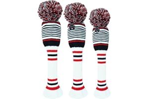 AMRTA Juego de 3 o 4 Fundas para Cabeza de Golf con Pompones para Madera de 1, 3, 5, híbrido de Campo de Golf con Etiqueta numerada de Punto