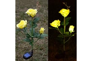 Homeleo Solar Garden Ornaments, Solar Gardening Gifts, Outdoor LED Rose Lights for Christmas Garden Decorations Back Yard Patio Grave Artificial Flower Decor- Yellow