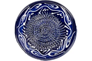 Kaladia - Assiette à râper en céramique/rabot en céramique - Idéal pour le gingembre, le parmesan, etc. - Motif : bleu avec décor blanc - Diamètre : 13 cm - Fabriqué à la main et peint à la main -